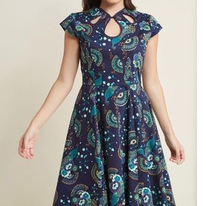 EUC ModCloth Peacock Dress, Size Large